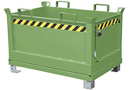 Bauer Klappbodenbehälter, Gummifederung, BxLxH 1200x800x860 mm, Inh. 0,50 cbm, Traglast 1000 kg, lackiert RAL 6011 resedagrün
