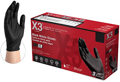 X3 Nitrile Disposable Gloves Latex Free 3 mil Black XXL Box of 100