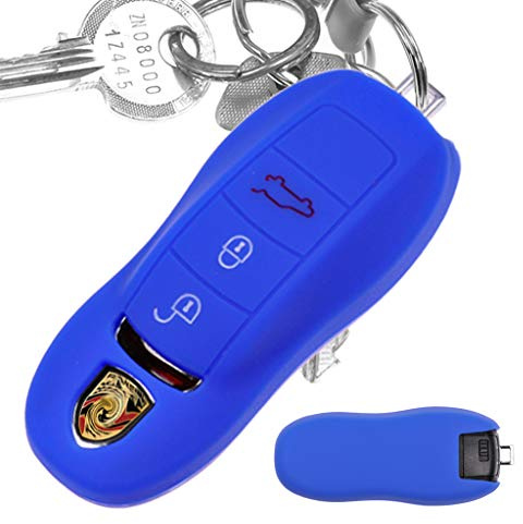 Auto Schlüssel Hülle Silikon Schutz Cover Blau für Porsche 718 982 981 991 911 Macan Cayman Boxster