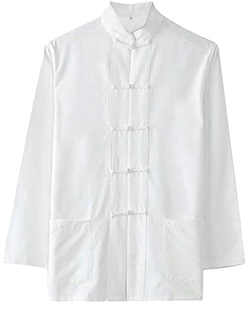 G-LIKE Chinesisches Herren Hemd Shirt - Traditionelle Kampfkunst Kung Fu Tai Chi Wushu Klassisch Tangzhuang Stil Langärmelig Jacke Training Uniform Frühling Herbst Freizeit Kleidung (Weiβ, XL)