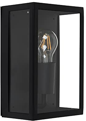 MiniSun | Modern IP44 Rated Black & Glass Rectangular Outdoor Security Wall Light Lantern | Outdoor Wall Lights, Home Décor & Improvement Essential | Mains Wired
