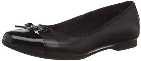 Clarks Girl's Scala Bloom Y Ballet Flats, Black Leather, 3 UK Wide