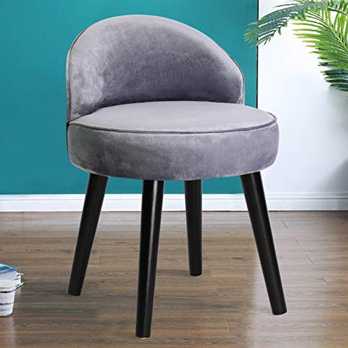 Qivange Velvet Vanity Dressing Table Chair Stool with Low Back and Wooden Legs, Makeup Vanity Chair Stool for Bedroom Dressing Table, 49 x 49 x 68CM, Grey