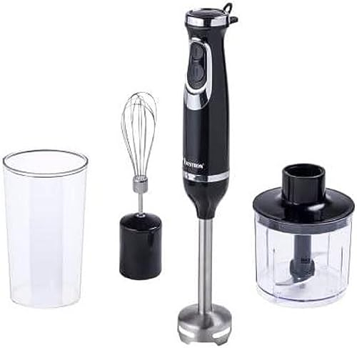 Bestron Pürierstab-/Mixer-Set mit Universal-Zerkleinerer und Schneebesen, Kitchen Heroes, 600 Watt, Schwarz/Edelstahl