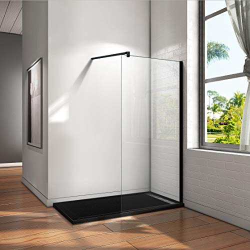 Mamparas de Ducha Pantalla Panel Fijo Perfil Negro Mate Cristal Antical 8mm Barra 140cm - 50x200cm
