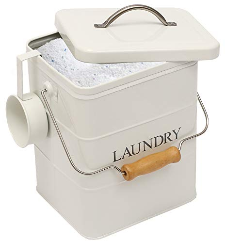 Xbopetda Laundry Pod Container, Washing Powder Storage with Measuring Scoop, Airtight Lid & Handle, Laundry Detergent Powder Storage Tin Box - Perfect for Holding Pods Tablets Capsules Powder-White