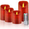 CPROSP 4er LED Kerzen Rot Advent mit Fernbedienung aus Echtwachs, Flammenlose Kerzen mit Timer, 7,5 x 9/10,5/12,5/15,5 cm, Deko für Hochzeit, Party, Weihnachten, Advent (2*AA, Erhhalten nicht)