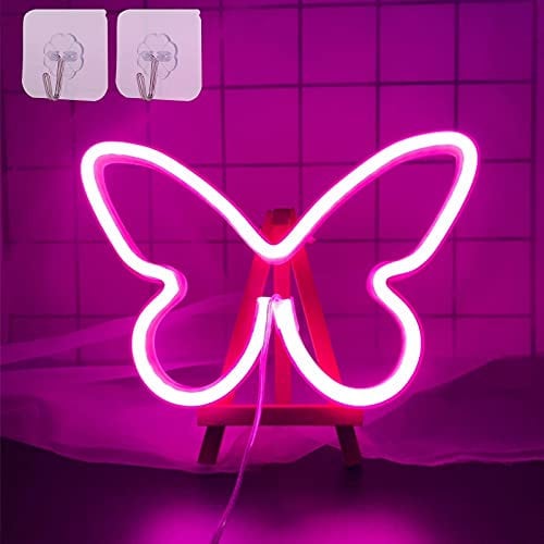 ENUOLI Neon Butterfly Light - Pink LED Night Light for Girls Room or Wedding Party Bar - USB or Battery Operated