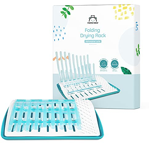 Amazon Brand - Mama Bear Folding Dish Drying Rack, Blue