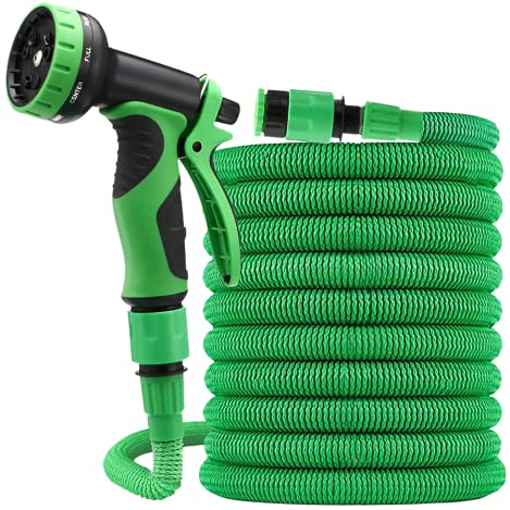 Wagtail - Manguera extensible para jardín con boquilla de 9 modos de pulverización 7.5m, Manguera de agua elástica de alta presión con pistola de riego (7,5 Metros)