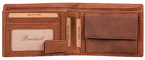 Benthill Herren Geldbörse aus Echt-Leder - Geldbeutel mit RFID-Schutz - Großes Portemonnaie für Herren - Vintage Leder, Farbe:Braun