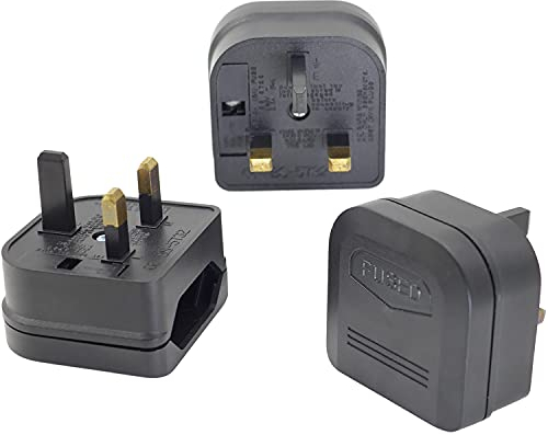 Casoter 2-Pin EU to 3-Pin UK Plug Adaptor, 5A Fuse European Type C E F to Britain Type G Plug Converter, Black Euro Plug Adaptor UK Socket Adapter, 3 Pack