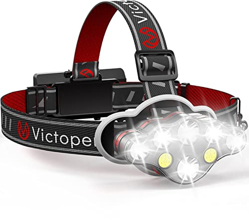 Victoper Head Torch –Super Bright 8 Lighting Modes 18000 Lumens Headlight LED Rechargeable, Super Bright LED Head Lamp, Hands-Free Flashlight for Camping, Fishing, Cycling, Hiking, Waterproof IPX4
