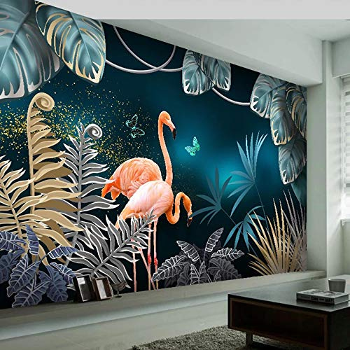 YXTSmurals Fototapete 3D Effekt Vintage Blätter Flamingo Fototapeten Vlies Tapeten Wandtapete Vliestapete Wandbild Wand Schlafzimmer Wohnzimmer Büro Küche