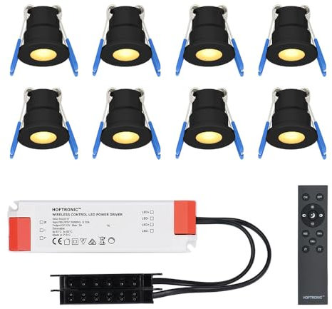 HOFTRONIC - 8x 12V Milano Mini spot LED encastrable - Noir 3W IP65 étanche 2700K blanc chaud de plafond encastrable aluminium idéal pour toit de terrasse, salle de bain, douche - Avec transformateur