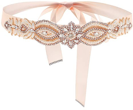 IYOU Donne Strass Nozze Cintura Perla Cristallo Rosa Cintura da Sposa Cristallo Fascia Applique Ballo di Fine Anno Sposa Cinture per Abiti per Partito Ballo di Fine Anno Vestiti da Sera