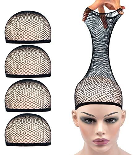 4 Pcs Wig Caps Mesh Wig Stocking Caps Hair Net for Wigs Women Men Kids to Hold Wig in Place(Mesh Wig Cap, Black)