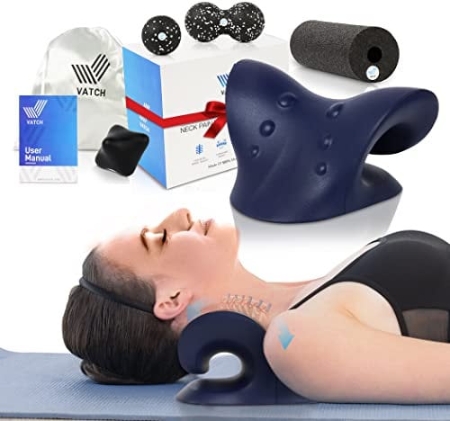 VATCH Nackenstrecker Set 5in1: Nackenwolke Strecker für Nacken, Hals, Schulter Massage + Faszienrolle + 3 Massage-Bälle, Nackenretter Nackenschmerzen Nacken-Massagegerät Traktionskissen