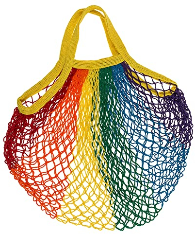 hibuy Einkaufsnetz/Einkaufsbeutel Diana - 100% Baumwolle - 40 x 60 cm - Regenbogenfarben