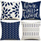 OCEUMACO Leinen Kissenbezug 40x40 Home Sweet Home Kissenhülle 4er Set Quadratisch Dekokissen Sofakissen Bezug für Couch Beige Dunkelblau Muster Kissen Kissenbezüge Deko Zierkissen Couchkissen