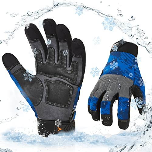 Vgo... Winter-Arbeitshandschuhe,Sicherheit-Arbeitshandschuhe für Kühllager oder Gefrierschrank,wasserdicht. Kunstleder, w/3M Thinsulate Lining,0℃/32°F,1Paar (SL7716FLWP)