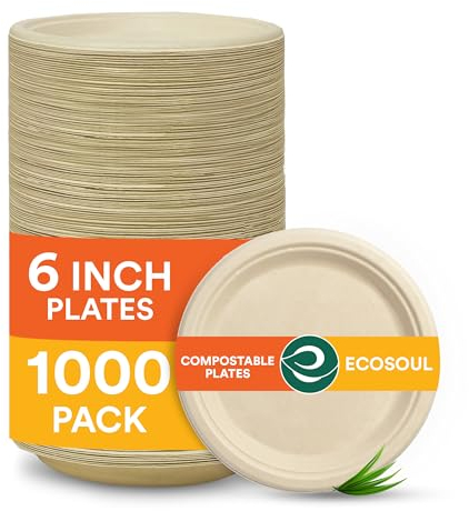ECO SOUL 15Cm Kompostierbare Teller (1000 Stück) | 100% Biologisch Abbaubar | Einweg & Umweltfreundlich | Robuste Teller aus Zuckerrohr | Ideal für Vorspeisen, Snacks & To-go