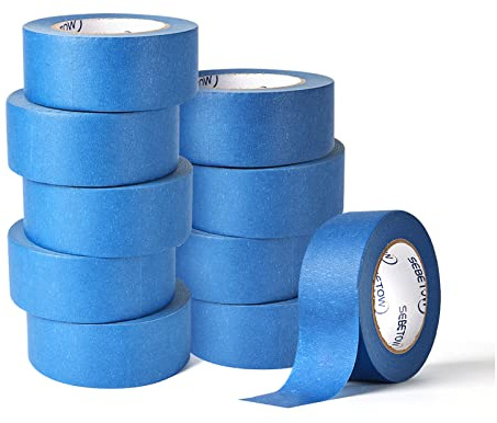 SEBETOW 10 Rolls Painters Tape 2 inch Bulk Painter Tape Blue Wide Roll, Blue Masking Tape, 2 Inches x 55 Yards for General Purpose Wall Painting, Home Improvement