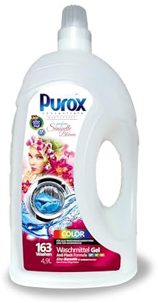 PUROX COLOR Flüssigwaschmittel Sensuelle Blumen (163 Waschladungen) – Für farbige Textilien, mit Blumenduft, erhält Farben, entfernt Flecken, umweltfreundlich, Schutz vor Kalk, 4,9 l