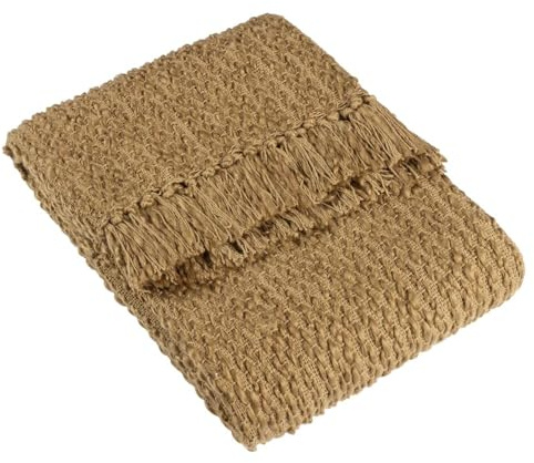 furn. Hoem Morni Woven Fringed Throw – Soft Textured Yarn Blend with Tasselled Trim (Chestnut – 130 x 180 cm)