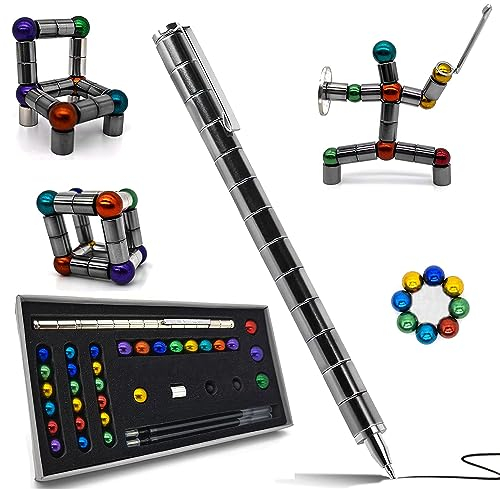 Esenlong Fidget Pen, Magnetischer Kugelschreiber, Magnet Stift, Multifunktionale magnetische Metall Kugel Dekompression Stift, Lustige Geschenk für Familienfreund (Silber)