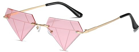 ailov Unique Diamond Sunglasses Rimless Trendy Men Women UV400 Funky Harry Fashion Glasses, rose, 60mm