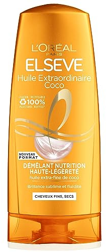 L'Oréal Paris - Démêlant Nutrition Haute-Légèreté Pour Cheveux Fins et Secs - Cheveux Brillants - Huile Extra Fine de Coco - Elseve Huile Extraordinaire - 250 ml