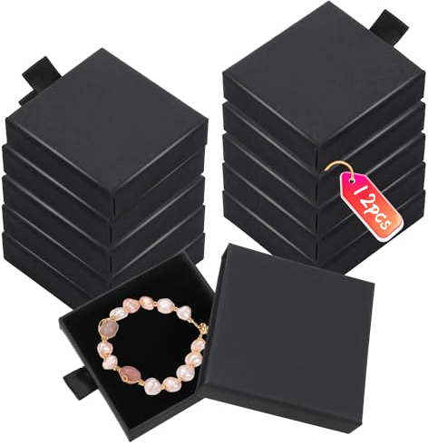 RYAN 12 Piezas Caja de Regalo para Joyería Cajas para Regalos Joyero de Cartón Cajas Pequeñas de Exhibición para Collar Pendientes Anillo Almacenamiento de Joyas (Negro, 7 x 7 x 1,7 cm)