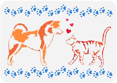 FINGERINSPIRE Malschablone Hund Und Katze 21x29.7 cm Pfotenabdrücke Zeichenvorlage Hunde Und Katzenmuster Dekorative Schablone Tiermotiv Bastelschablone Zum Malen Auf Wand Holz Heimdekoration