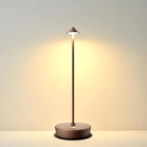 Tpczqj Rechargeable Cordless Table Lamp, 6000mAh LED Battery Operated Desk Lamp Touch 3 Color Stepless Dimming Portable Outdoor Waterproof Table Light for Patio/Restaurant/Dining/Home (Rust)