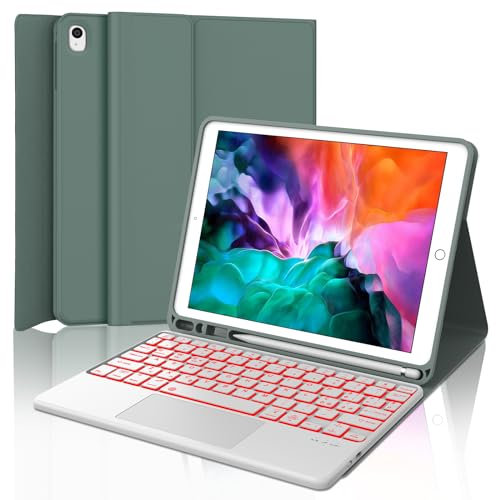 WINCHKING Tastiera per iPad 9 Generazione Touchpad, Custodia con Tastiera per iPad 9 10.2, Cover Bluetooth Magnetica Retroilluminata Keyboard per ipad 9/8/7 Generazione 10.2 / Air 3, Verde scuro
