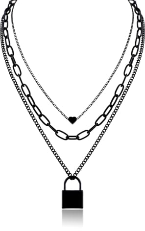 MILAKOO Multi-layered Chains Halskette für Frauen mit Schloss Anhänger Tiny Heart Charms Unregelmäßige Halskette