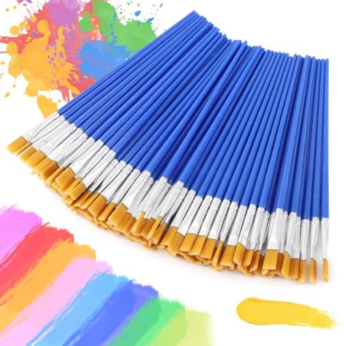 BREANIFULL 100 Pezzi Piatti Pennelli, Spazzola per Dipingere di Nylon Artist Brushes Paint Pennelli Piatti per Pittura Acrilica per Pennelli Acrilico, Pennelli per Acquerelli e Olio