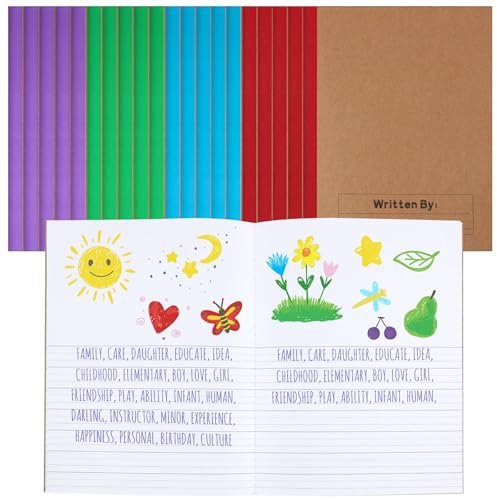 Henoyso K-2 Primär-Notizbuch für Kinder, 24,6 x 19,1 cm, Schreibtagebuch mit Regenbogenrücken, 60 Seiten, Zeichnen und weißes Tagebuch für Schüler, Schulbedarf (frische Farbe), 20 Stück