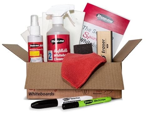 Show-me Whiteboard-Reinigungsset, Sprays, Stifte, Radiergummi, Tücher, hält Whiteboards strahlend sauber