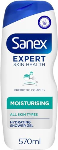 Moisturising Shower Gel by SanexSkin Expert 570ml |Natural and Gentle Shower Gel for Sensitive Skin which Cleanses, Hydrates, Softens Skin and Protects|Hydrating Shower Gel|Prebiotic Complex -Pk of 1