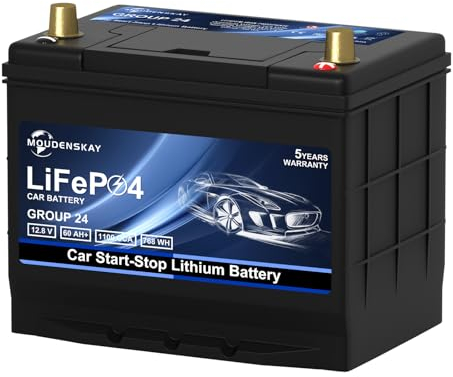 MOUDENSKAY Batería de Coche 12V 60Ah Lifepo4 Batería de Arranque de Coche 12v Cca1100 Batería de Litio Recargable Con Protección BMS,Compatible Con 56048/49 80D26/55D26/65D26-L/R GROUP24