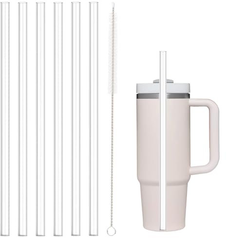 Pailles de rechange compatibles avec les tasses Stanley de 40 oz et 30 oz, 6 pailles réutilisables et 1 brosse de nettoyage, Tritan, transparentes