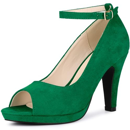 Perphy Women Platform Peep Toe Ankle Strap Stiletto Heel Dress Pumps Shoes | Stiletto heel pumps. Lightly padded insole. Vintage Mary Jane style. Comfy for party, wedding, cocktail, date.