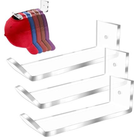 Cap Halterung Wand,Kappenhalter,Basecap Halterung Wand Acryl,Transparente Mützen Aufbewahrung,Cap Organizer für Hut Taschen Schlüssel Schal Krawatten,Hutständer,Cap Regal,Mützenhalter(3 Stück)