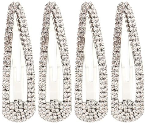 MIRKUZI Haarklammern 4er-Pack Strass-Haarspangen mit Schnappverschluss, Metall-Haarspangen mit Schnappverschluss, Haarspangen mit Strasssteinen, glitzernde Schnapp-Haarspangen für Damen (Silber)