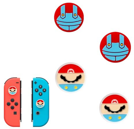 Haofun 4 Piezas Soft Silicone Joystick Caps para Nintendo Switch 1, Joystick Grip Caps, Replacement Thumb Grip Caps, Experiencia de Juego Fácil de Instalar - Lindo Estilo Mario