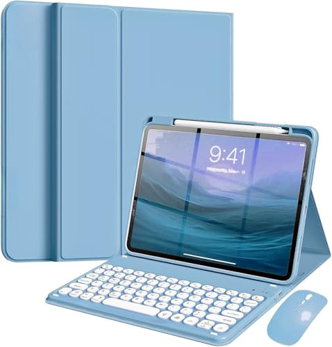 NUWONAYA Funda de teclado con mouse para iPad de 9ª/8ª/7ª generación de 10.2 pulgadas, iPad Air 3, iPad Pro de 10.5 pulgadas 2017, teclado magnético desmontable con llave redonda, soporte para