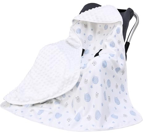Miracle Baby Manta Envolvente para Bebé 90 x 90 cm, Manta Saco Capazo Universal para Asiento de Coche Bebé, Cochecito, Doble Capa, Adecuado para Todo el Año (Oso)