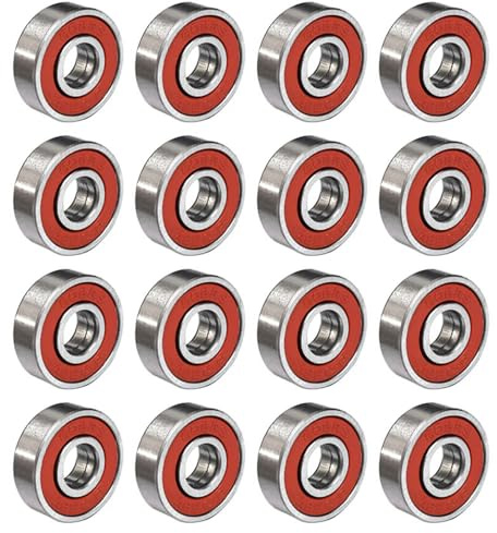 16PCS 608RS Red Skate and Skateboard Metal Wheel Bearings – ABEC 9 Rated – Great for Speed - Skateboards, Inline, Roller Skates, Scooter, Longboard Wheels